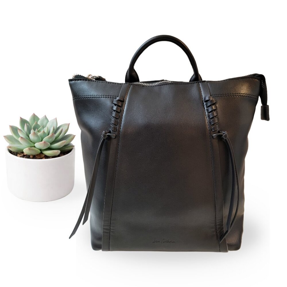 SAM EDELMAN Amara Top Handle Backpack Silver Hardware Zip Top Black